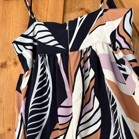 Manuhealii Navy, Lavender, Tan & White Abstract Leaf Print Dress - Picture 4 of 4